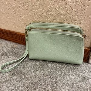 Teal Clutch with Gold Zipper